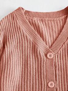 EURMUSE Cardigan Unicolore À Bouton Manches Bishop - Rose bonbon - Voir 5