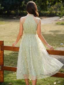 Vintamour 复古优雅女士连衣裙，花卉刺绣网纱蝴蝶结休闲度假连衣裙，夏季女装，夏季度假套装，春季女装，春季连衣裙，春季服装，春假套装，春季女装，优雅派对连衣裙，优雅派对连衣裙，婚礼宾客连衣裙，婚礼派对连衣裙，毕业礼服，优雅典礼礼服，优雅女士连衣裙，正式礼服 - 綠色 - 查看 7