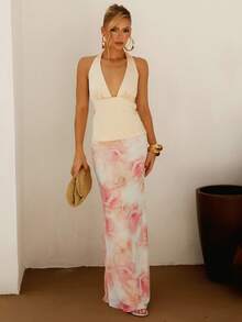 BiaLiraa 黄色缎面 V 领露背吊带背心、派对鸡尾酒会上衣、正式场合衬衫、性感女式缎面上衣、圣诞节、鸡尾酒会、商务休闲装、外出上衣 - 淡黃色 - 查看 1