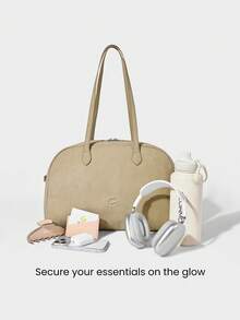 GLOWMODE Large 12L Faux Leather Go & Glow Sueded Adjustable Strap Zipper Compartments Slip Pockets Crossbody Bag Daily Casual Outdoors Holiday Vacation Wear - Khaki - View 2