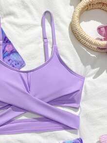 SHEIN 少女碎花三件套泳衣套装 女童沙滩套装 女童夏季度假套装 三件套比基尼套装 青少年三件套泳衣 女童泳衣套装 三件套泳衣套装 少女泳衣套装 泳衣和罩衫套装 女童两件套罩衫比基尼 两件套度假套装 三件套泳衣套装 少女服装套装 夏季沙滩紫色泳衣套装 三件套泳衣 薰衣草色两件套 青少年紫色两件套 女童紫色泳衣 - 紫色 - 查看 3