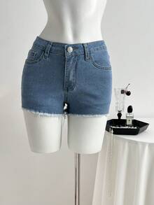 Elamini Women's Summer Casual Denim Shorts With Bow Decor - Light Wash - View 7