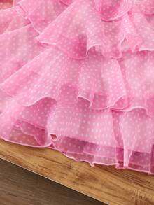 2026春夏女童3D立体花朵层叠蛋糕仙女裙，甜美粉色 - 粉色 - 查看 6