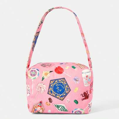 HARRY POTTER X SHEIN 1个装，糖果甜点图案，灯芯绒设计大容量旅行化妆包