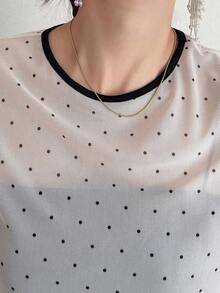 FRIFUL 女士圆领植绒波点修身撞色滚边T恤 - 米色 - 查看 5