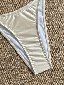 Swim Chiccia 2026新款女士夏季沙滩爆款优雅度假吊带串珠V领褶皱露背性感圆纱高衩比基尼套装 - 杏色 - 查看 5