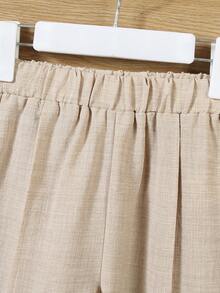 2pcs Toddler Boys' Gentleman Suit Set, Consisting Of A Beige Textured Woven Vest And Straight-Leg Pants, V-Neck Design With 3 Button Closure, Chest Pocket With White Trim, Ankle-Length, Suitable For Casual, Holiday, Party, Birthday Occasions - Khaki - View 4