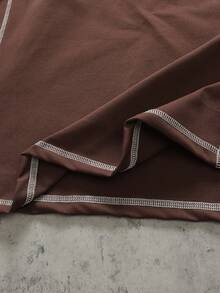 ROMWE MEN Essentials Men's Casual Loose Fit T-Shirt With Dropped Shoulder And Curved Line Design, Street Style - Brown - View 6