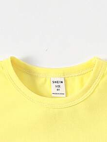 SHEIN Baby Girl Casual Cute Cartoon Duck Print Short Sleeve T-Shirt, Comfortable Daily Wear For Spring, Summer And Autumn - Yellow - View 5