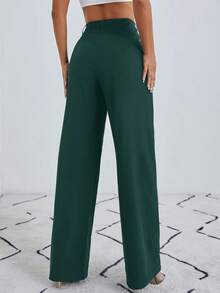 EURMUSE Solid Wide Leg Suit Pants - Green - View 4
