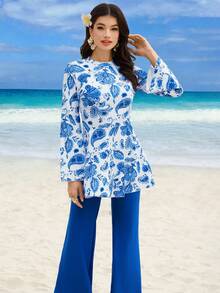 Swim Mulvari 两件套休闲沙滩拉链长袖长裤泳衣套装 - 彩色 - 查看 5