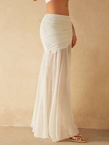 Silquee Women's Low Waist Ruched Slit Chiffon Skirt, Spring/Summer, Sexy Vacation Holiday Summer Festival Beachwear Romantic Elegant Birthday Wedding Guest Party Carnival Wedding Party - Apricot - View 6