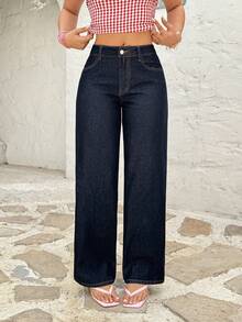 Rivivi 蝴蝶结刺绣时尚水洗直筒牛仔裤 - 深色水洗藍 - 查看 5