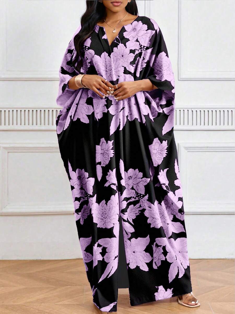 SHEIN Lady 春夏优雅黑色编织V领短袖束腰连衣裙衬衫裙加大码连衣裙万圣节服装女式长袍 - 彩色 - 查看 1