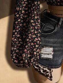 SHEIN ICON Áo croptop trễ vai buộc dây họa tiết hoa nhí dành cho nữ cỡ lớn - Nhiều màu - Xem 6