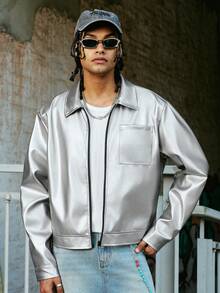 PAVTROS 男士时尚通勤金属夹克 - 灰色 - 查看 7