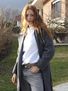 SILVIA DI SANTO 女士时尚通勤大衣，配腰带，秋冬款 - 灰色 - 查看 1