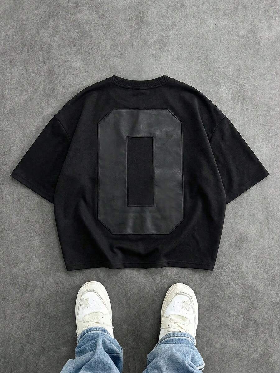 SWAVVY 男士时尚黑色贴花刺绣长袖T恤 - 黑色 - 查看 1