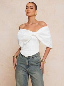 Lumalex Áo croptop nữ màu trắng không dây, ôm eo, thiết kế nơ lớn kiểu cổ điển, phong cách lãng mạn và thanh lịch cho mùa Xuân/Hè, thích hợp cho các bữa tiệc. Áo có phần thân trên mềm mại, phần eo kiểu corset, ôm sát cơ thể và tạo dáng thanh lịch nữ tính. Thích hợp cho mùa Xuân/Hè, phong cách lãng mạn thanh lịch. - trắng - Xem 6