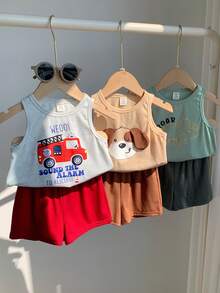 SHEIN Bộ 6 món đồ mặc nhà cho bé trai và bé gái, in hình hoạt hình, phối màu tương phản gồm áo ba lỗ và quần short cạp chun, thích hợp mặc mùa hè. - Nhiều màu - Xem 3