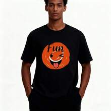 Camiseta de manga corta impresa con , suelta,moda, estilo deportivo puede ser como pareja, regalo parahombres, regalo para mujeres GA4H - Negro - Ver 3
