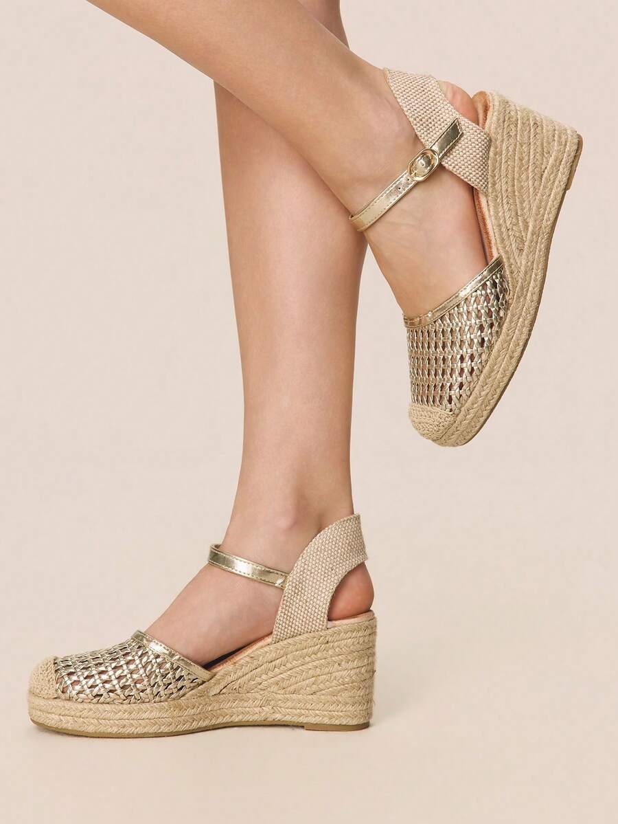 Styleloop Sapatos de Plataforma de Cor Sólida Minimalista, Clássicos, Confortáveis e Casuais, Adequados para Looks de Férias e Essenciais de Viagem - Dourado - Visão 1