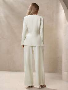 Modelyn French Elegant Business Solid Color Long Sleeve Top And Slim Fit Pants Set For Women - Beige - View 2