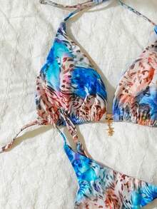Elavelle Springbreak Women's Random Print Spaghetti Strap Sexy Bikini Swimwear Set, Summer Beachwear Outfits - Multicolor - View 5