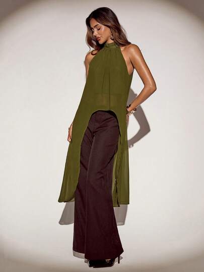 SHEIN ICON 女士不对称下摆纯色吊带背心