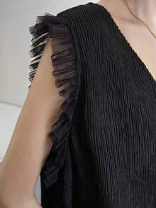 FRIFUL Women's Mesh Patchwork Mid-Length Dress Sundress - Black - View 8