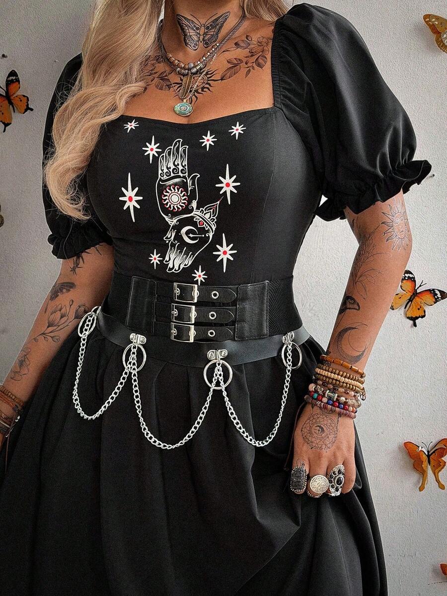 Whyspr Đầm ngắn tay ôm dáng, kiểu dáng thời trang, cổ buộc dây, dành cho người có thân hình đầy đặn. - màu đen - Xem 1