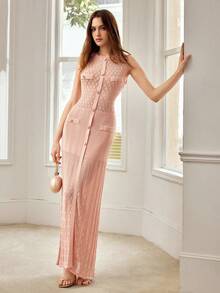 MOTF PREMIUM WOMEN'S SLEEVELESS ROUND NECK MID-LENGTH KNIT DRESS, CASUAL & DATE WEAR, SPRING/SUMMER - Pink - View 5