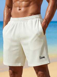 Airaco Casual Ribbed Texture Embroidered Men's Athletic Shorts - White - View 1