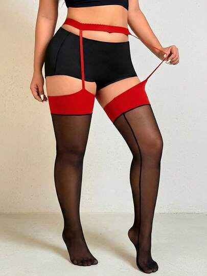 GalTyme Plus Size Women's Spring/Summer Contrast Color Mesh Patchwork Elastic Hollow Out Leggings