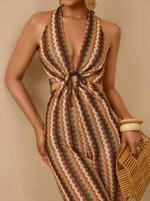 Vesra Women's V-Neck Hollow Out Halter Jumpsuit For Beach Vacation - Multicolor - View 7