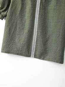 Franclia Women's Army Green Summer Boho Casual Vacation Shirts,Lace-Trimmed V-Neck Short-Sleeved Tops,Loose Textured Blouse,Elegant Commuter Ladies Clothes - Green - View 6