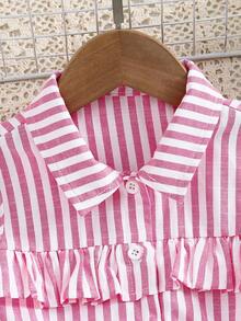 Emery Rose Kids Áo kiểu không tay bèo nhún viền gấu, chất liệu dệt sọc, dành cho bé gái, phong cách thường ngày. - Hồng - Xem 7