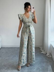 Elenzga Ladies Weave Elegant Summer Jumpsuits For Vacation - Blue - View 3