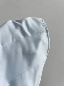 Elamini 女士蕾丝拼接扭结修身优雅短袖衬衫 - 藍色 - 查看 7