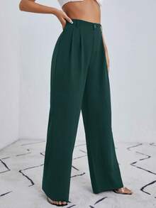 EURMUSE Solid Wide Leg Suit Pants - Green - View 2