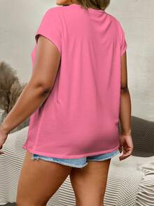 EMERY ROSE Plus Size Women's Summer Solid V-Neck Short Sleeve Casual T-Shirt Basic Top Pink Tops Pink Top Women V Neck Tops V Neck Tshirts Women - Multicolor - View 2