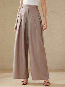 Aveloria Rosie New Arrival Spring/Summer Casual Fashion Versatile Pleated Design Wide Leg Suit Pants - Brown - View 6