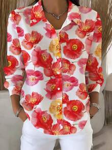 EMERY ROSE Women's Floral Print Vacation Shirt, Retro Tropical Vibe Blouse - Multicolor - View 3