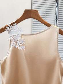 Franclia Women's Pleated Floral Embroidered Casual Versatile Daily Wear Top - Apricot - View 3