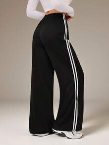 SHEIN Tall 休闲灰色侧条纹长裤 简约时尚 日常休闲 - 深灰色 - 查看 2