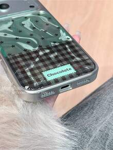 Funda de teléfono a cuadros con parches de estrella verde estilo coreano Ins compatible con iPhone 17 Pro Max, 16 Protective Cover, 14 Niche, 13 New, 15 Pro - Verde - Ver 4