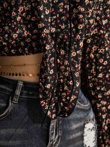 SHEIN ICON Áo croptop trễ vai buộc dây họa tiết hoa nhí dành cho nữ cỡ lớn - Nhiều màu - Xem 8