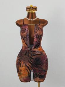 Slaydiva 新款女士泳衣罩衫连体裤，性感印花网纱面料，适合海滩度假，春夏皆宜 - 彩色 - 查看 1