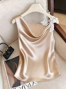 Franclia Women's Pleated Floral Embroidered Casual Versatile Daily Wear Top - Apricot - View 4