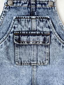 Quần yếm denim màu xanh dương dáng rộng cho bé trai, có túi. - Rửa trung bình - Xem 4